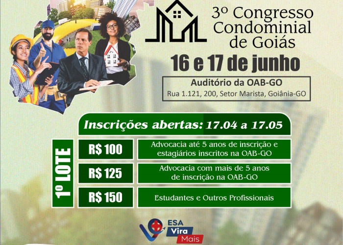 OAB-GO promove o 3º Congresso Condominial de Goiás; inscrições abertas