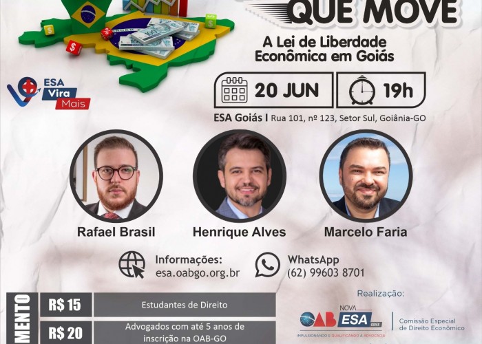 ESA promove evento sobre a lei da liberdade econômica em Goiás; inscrições abertas