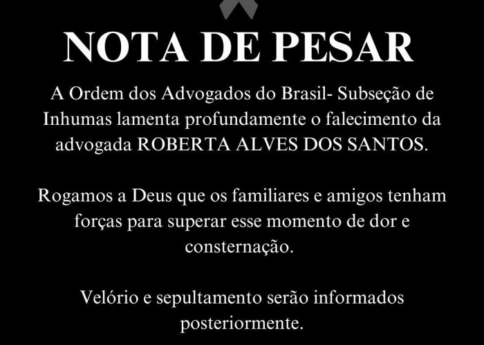 OAB-GO lamenta o falecimento da advogada Roberta Alves dos Santos