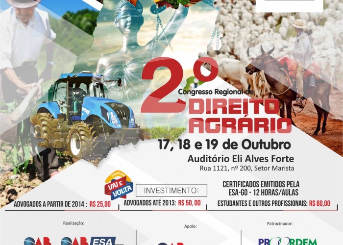 Últimas vagas disponíveis para 2º Congresso Regional de Direito Agrário