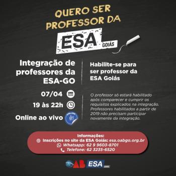 Inscrições abertas para integração de professores na ESA-GO