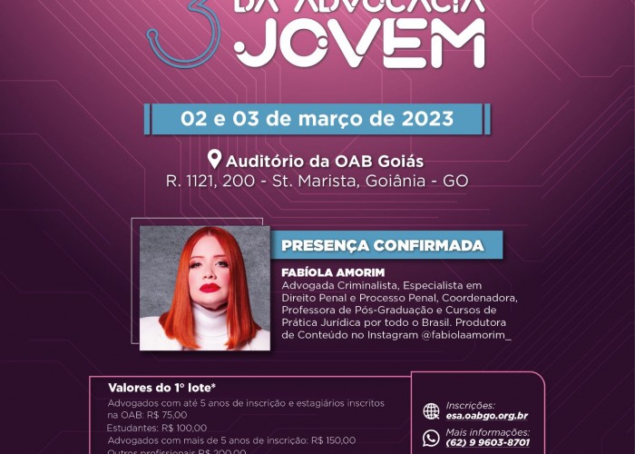 Advogada Fabíola Amorim é confirmada como palestrante do 3º Congresso da Advocacia Jovem; inscrições abertas