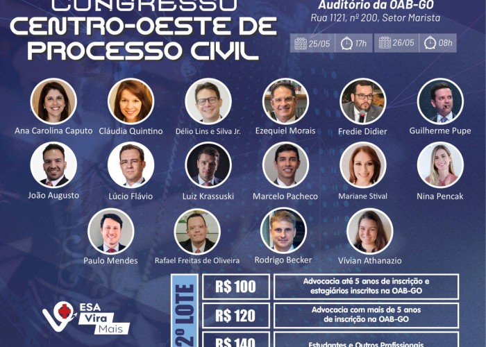 ESA realiza 1º Congresso do Centro-Oeste de Processo Civil; confira a programação