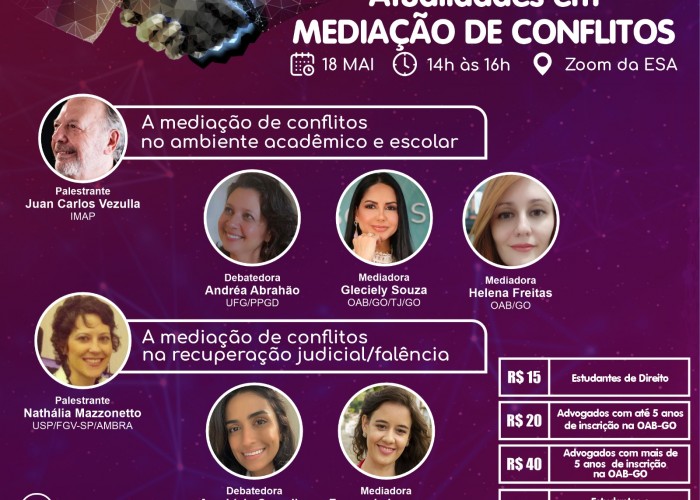 OAB-GO debate atualidades em mediação de conflitos em evento on-line