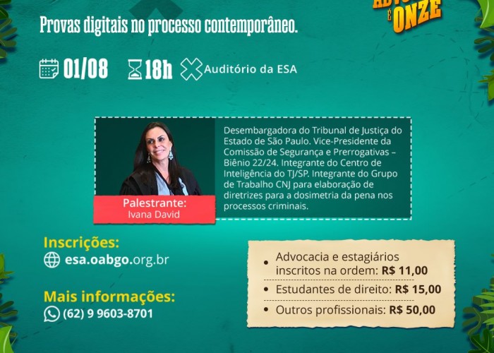 ESA abre o Mês da Advocacia com palestra sobre provas digitais no processo contemporâneo; inscrições abertas