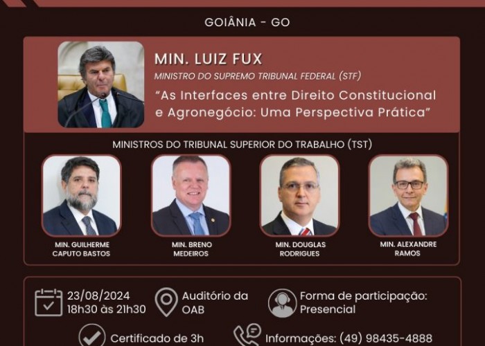 OAB-GO recebe nesta sexta-feira cinco ministros de cortes superiores