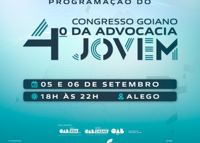 CAJ realiza o 4º Congresso Goiano da Advocacia Jovem nos próximos dias 5 e 6 de setembro; inscrições abertas