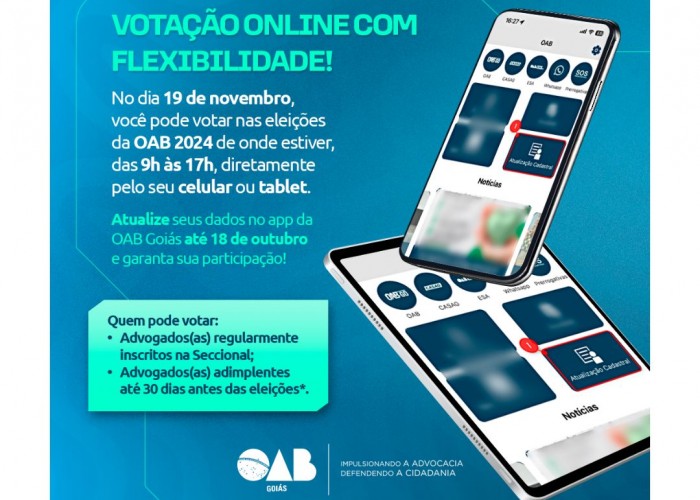 OAB-GO promove campanha de atualização cadastral da advocacia para eleições on-line em 2024